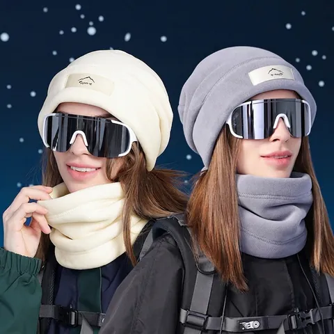 Winter Fleece Beanie Hat And Neck Warmer Ear Protection Windproof Outdoor Skiing Cycling Sporty Plush Lined For Men Women
