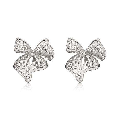 Orecchini A Fiocco Cavo Vintage Rame Placcato Oro Geometrico Trama Ondulata Stile Retrò Accessorio Moda Donna