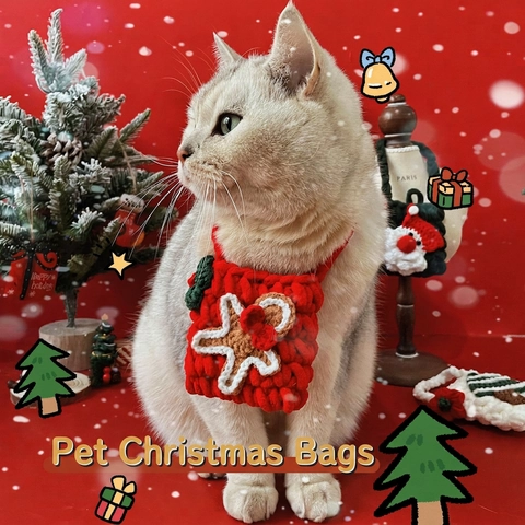 Christmas Pet Crochet Mini Crossbody Bag Handmade Chenille Woolen Holiday Decoration Gingerbread Man For Cat Dog