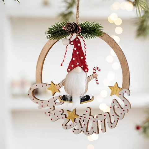 Weihnachtsanhänger Aus Holz Und Filz Weihnachtsmann Elch Gnom Anhänger Für Weihnachtsbaum Haus Party Dekoration