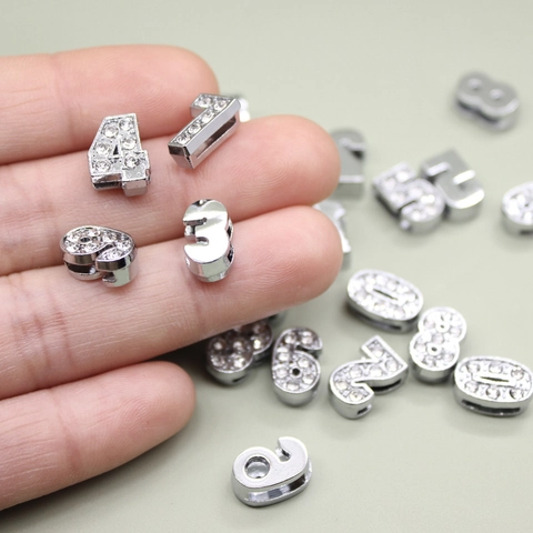 Rhinestone Number Slide Charms Alloy Zirconia Inlaid Decorative Accessories For DIY Wristbands Keychains Bracelets