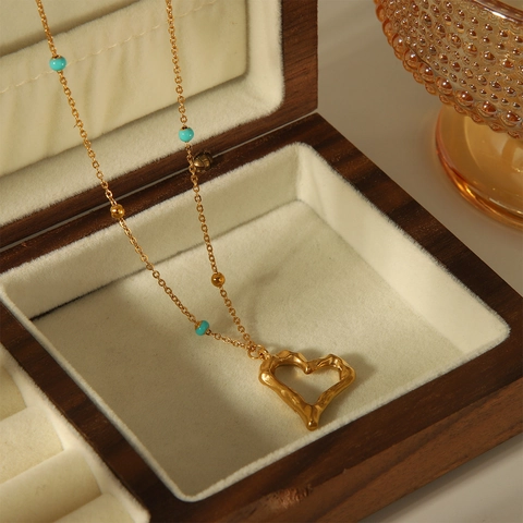 Vintage Roestvrijstalen Hol Hart Hanger Halsketting Voor Dames Vergulde O-Ketting Halsketting Retro Kralen Sieraden