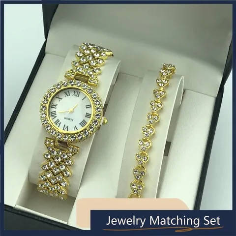 Femmes Luxe Alliage Strass Montre Bracelet Bijoux Kit Avec Coeur Charme Pavé Quartz Chiffres Romains Cadran Montre Bracelet