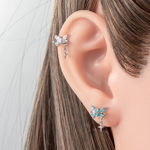 Butterfly Ear Bone Studs Titanium Steel Copper Zircon Piercing Jewelry Star Dangle Screw Back Dainty Elegant For Women