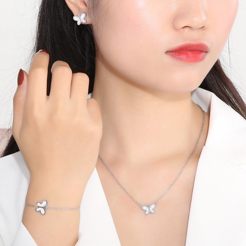 Butterfly Jewelry Set Stainless Steel Cubic Zirconia Necklace Earrings Bracelet Elegant Fashion Gifts For Women