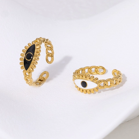 Böser Blick Offener Ring 18K Vergoldeter Edelstahl Emaille Ketten Design Verstellbarer Einzigartiger Modeschmuck Für Damen