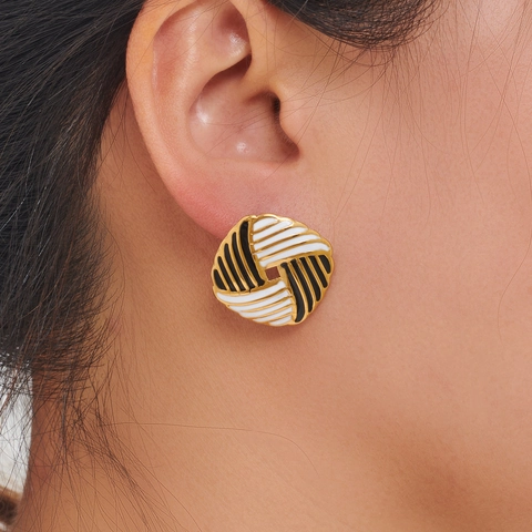 Vintage 304 Stainless Steel Enamel Geometric Square Stud Earrings Striped Drip Oil Earrings For Women Unique Design Jewelry