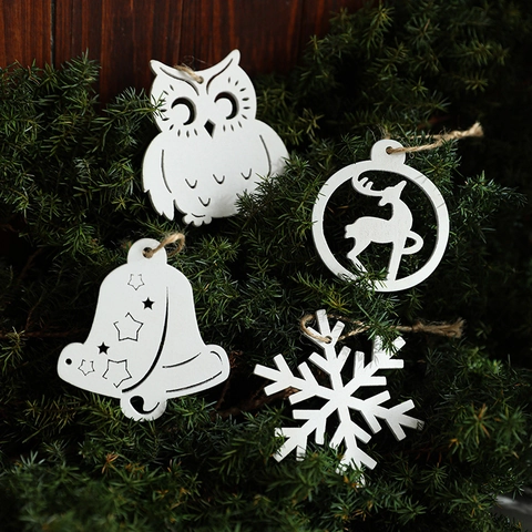 Decorazioni Natalizie Da Appendere In Legno Bianco Stile Nordico Fiocco Di Neve Angelo Renna Stella Cuore Casa Festiva