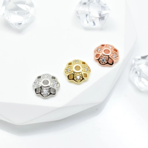 Capuchones De Cuentas De Flores Huecas Cobre Circonita Cúbica Pave Cuentas Espaciadoras Para DIY Joyería Pulsera