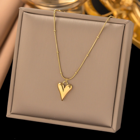 3D Herz Anhänger Halskette Und Ohrringe Titanstahl Vergoldet Perlenkette Minimalistischer Schmuck Für Damen Eleganter Süßer Accessoire