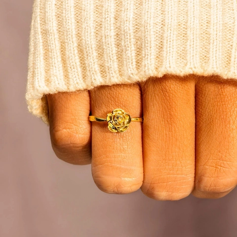 925 Sterling Silver Rose Flower Ring For Women Gold Plated Elegant Floral 3D Petal Index Finger Band Ring Jewelry Gift