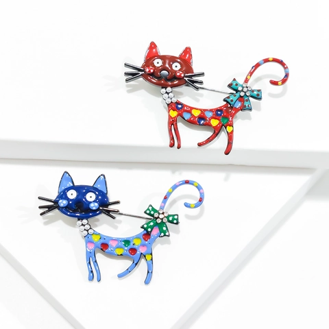 Spilla a Forma di Gatto in Lega per Donna Cartone Animato Smalto Animale Distintivo Strass Perla Artificiale Accessori Abbigliamento Gioielli