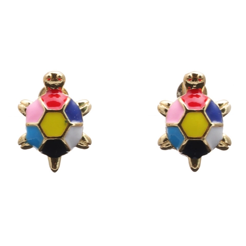 Brass Turtle Stud Earrings Colorful Enamel Drip Oil Animal Shape Cute Fashion Jewelry For Women