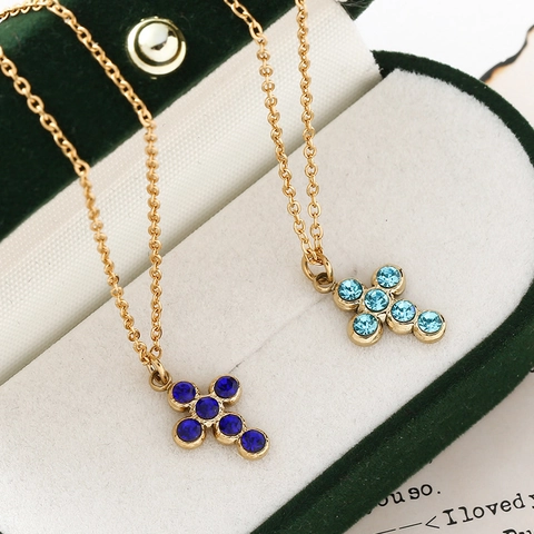Collana Con Pendente A Croce In Acciaio Inossidabile Con Strass Tondi Colorati Gioielli Di Moda Per Donna