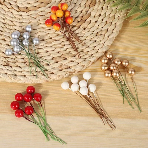 Künstliche Beeren Schaumstoff Mini Rundkugel Auf Eisendraht Stiel Weihnachtsdekoration Basteln Blumenschmuck Kranz Ornament