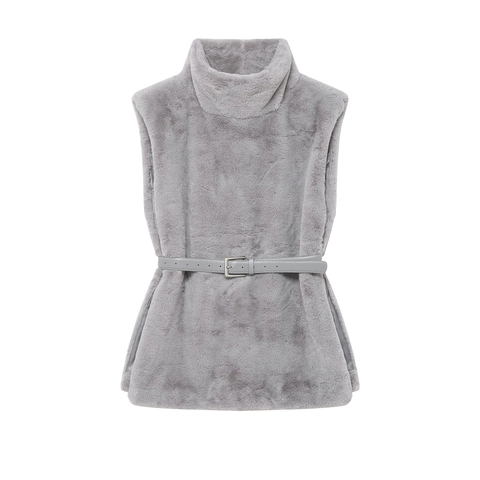 Chaleco De Piel Sintética Para Mujer Con Cinturón Cuello Alto Sin Mangas Largo Medio Cálido Otoño Invierno Color Sólido