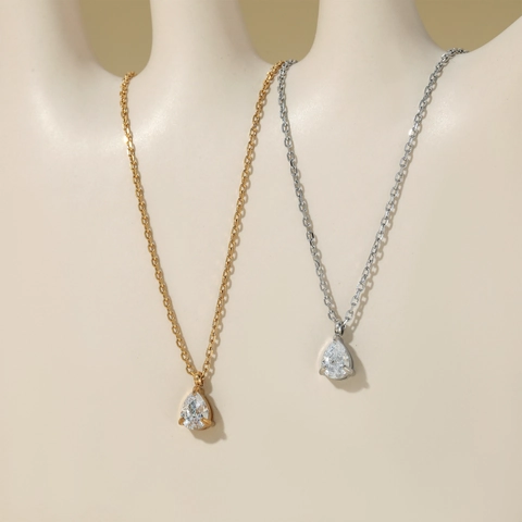 Water Drop Pendant Necklace Stainless Steel With Pear Cut Clear Zircon Elegant Jewelry For Women Daily Accessory