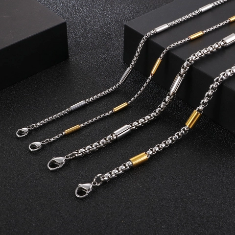 Collana Catena Box Acciaio Inox 316L Perla Artificial Tubo Cilindrico Gioielli Geometrici Minimalisti Di Tendenza Uomo Donna
