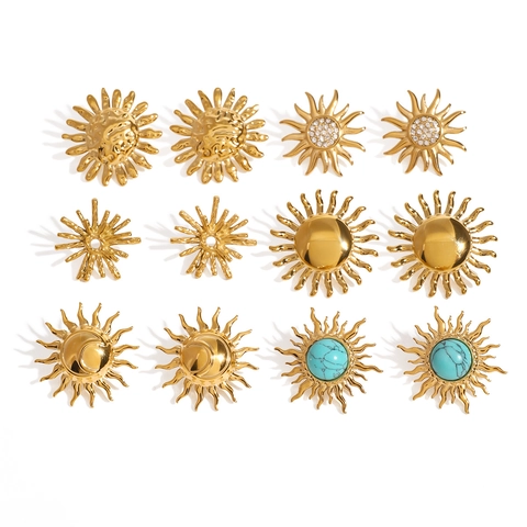 Γαλλικά Vintage Γεωμετρικά Σκουλαρίκια Ήλιος 18K Επιχρυσωμένο Ανοξείδωτο Ατσάλι Ουράνια Κοσμήματα Γυναικεία