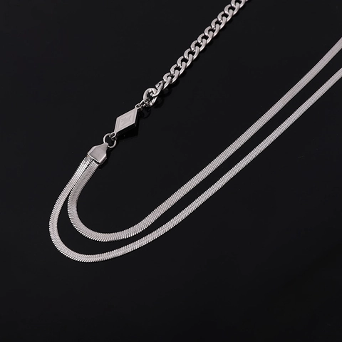 Rhombus Star Pendant Double Layer Necklace Titanium Steel Spliced Cuban Snake Bone Chain Hip Hop Jewelry For Women Men