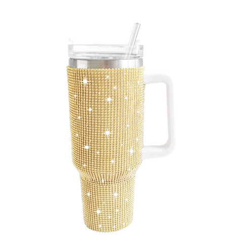 Rhinestone 304 Stainless Steel Insulated Tumbler With Handle And Straw Vacuum Portable Glitter Patterned Travel Cup