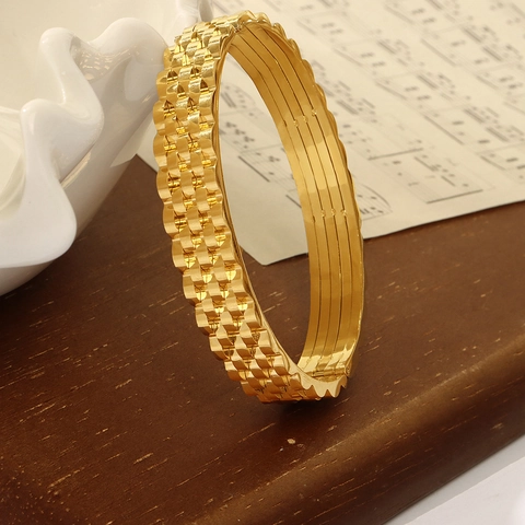 Brazalete Estilo Correa Reloj Jubilee Titanio Acero Inoxidable Chapado En Oro Textura En Capas Joyas Para Mujer