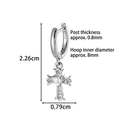 Pendientes De Aro Con Colgante De Cruz Corazón Estrella De Cobre Circonita Para Mujer Estilo Punk Y2K Plateado