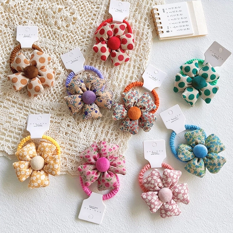 Girls Flower Hair Ties Fabric Floral Polka Dot Scrunchies Elastic Ponytail Holder Korean Style Sweet Hair Accessories