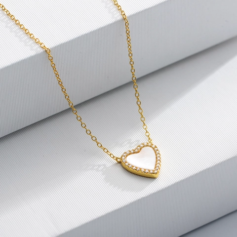 Heart Necklace 925 Sterling Silver White Mother Of Artificial Pearl Pendant Cubic Zirconia Clavicle Chain Jewelry For Women