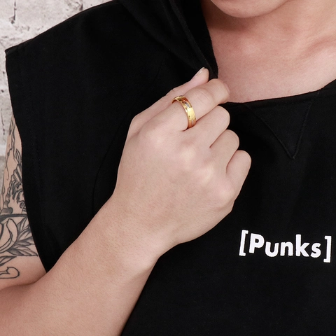 Geometrisches Muster Ring Titanstahl Vergoldet Eingelegte Mandelform Hip Hop Punk Schmuck Für Herren Damen