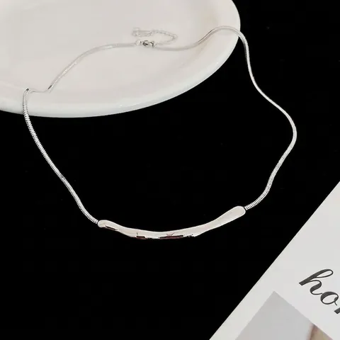 Irregular Wrinkled Geometric Necklace Silver Color Liquid Metal Style Minimalist Clavicle Snake Chain Jewelry For Women