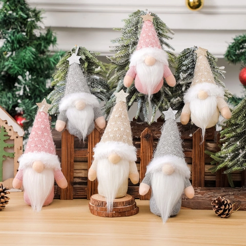 Christmas Gnomes Decorations Knitted Hat With Star Faux Fur Beard Faceless Doll Hanging Ornament Holiday Home Figurines