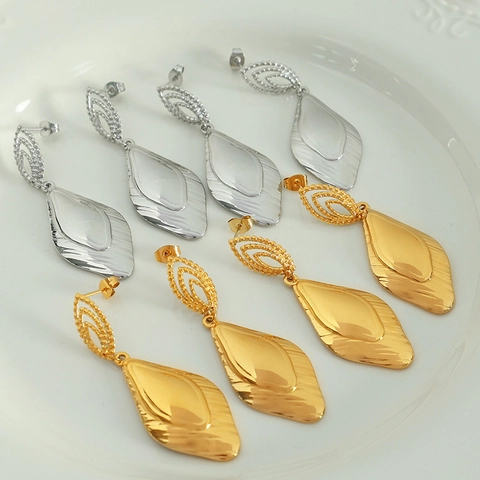 Orecchini Pendenti Minimalisti in Acciaio al Titanio a Rombo per Donna Placcati in Oro 18K Orecchini Geometrici Foglia Cava