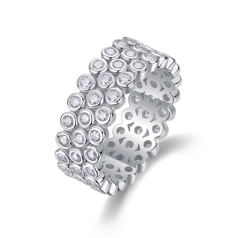 925 Sterling Zilver Moissaniet Drierijige Band Ring Luxe Geometrisch Ingelegde Sprankelende Bruiloft Verlovingsring Voor Vrouwen Sieraden Cadeau
