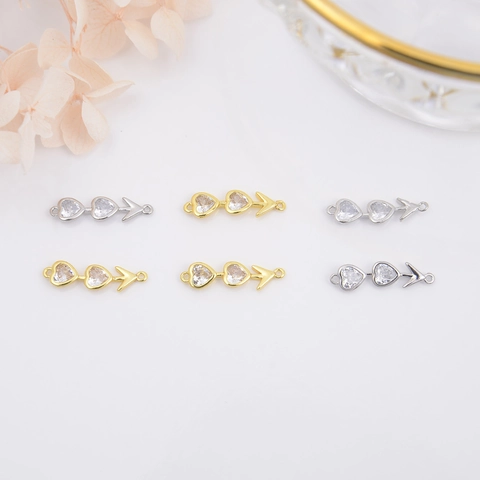 Connettore Gioielli Cuore Freccia Cupido Rame Placcato Oro 18K Zircone Maglie DIY Bracciale Collana Fabbricazione Componente