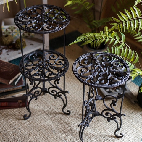 Soporte Para Plantas Hierro Fundido Porta Macetas Estantería Retro Europeo Volutas Vintage Interior Exterior Jardín Metal