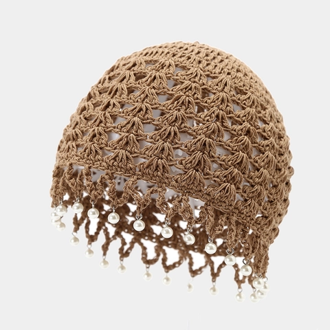 Gorro De Ganchillo Acrílico Hueco Transpirable Estilo Étnico Colgantes De Perlas Artificiales Artificiales Retro Para Mujer