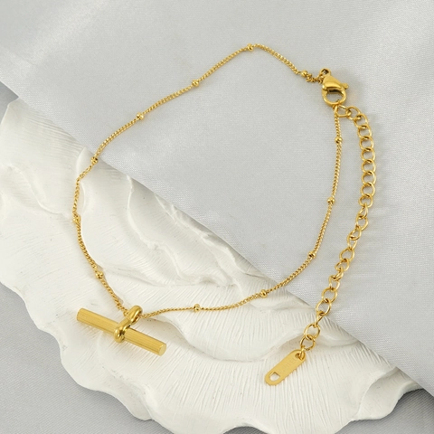 Cavigliera In Acciaio Inossidabile Placcato Oro 18K Chiusura A T-Bar Catena Con Sfere Gioielli Minimalisti Per Donna Accessorio
