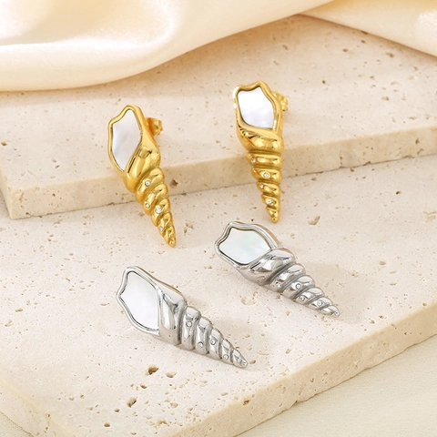 Pendientes Colgantes Caracola De Mar Acero Inoxidable Con Nácar Diamante De Imitación Mujeres Playa Moda