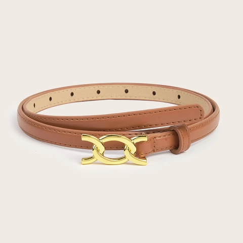 Damen Retro Schmaler PU-Leder Gürtel Koreanische Mode Vielseitiger Dekorativer Taillengürtel Mit Goldener Ineinandergreifender Schnalle Für Jeans
