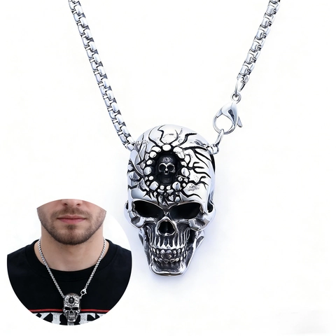 Collar Con Colgante De Calavera Acero Inoxidable 316L Estilo Punk Gótico Rock Joyas Pulidas Vintage Para Hombres Y Mujeres