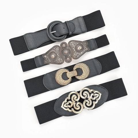 Ceinture Corset Large pour Femmes Vintage Palais Rétro Boucle à Enclenchement Sculptée Ceinture Élastique Décorative pour Robes Manteau