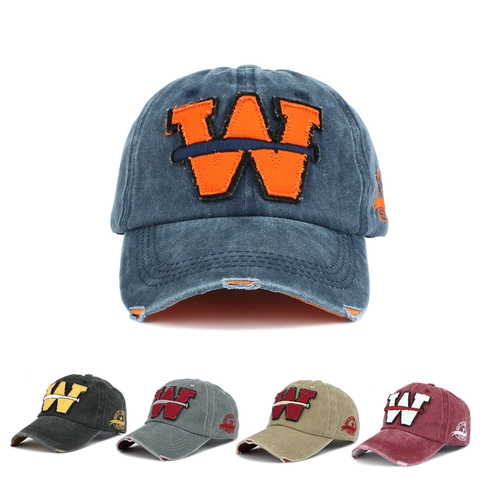 Gorra De Béisbol Vintage Algodón Lavado Desgastado Sombrero Ajustable Aire Libre Casual Bordado Parche Letra W