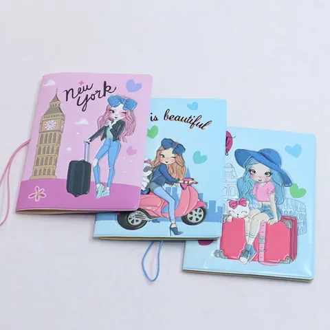Funda Pasaporte Niña Dibujos Animados Impermeable Cuero PU Cubierta Documentos Viaje Con Banda Elástica Organizador
