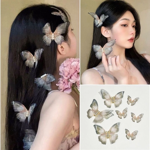 Mollette Per Capelli A Farfalla Fata Ali In Garza Con Künstliche Perle Sintetiche Lega Clip A Becco D'Anatra Sfumate Matrimonio