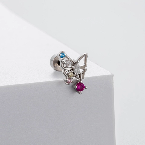 Butterfly Heart Flower Cartilage Stud Earrings Titanium Steel Colorful Zircon Screw Back Piercing Jewelry For Women