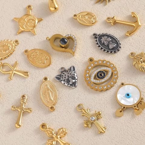 DIY Pendants Charms 316 Stainless Steel For Jewelry Making Necklace Bracelet Cross Evil Eye Sun Heart Leopard Vintage