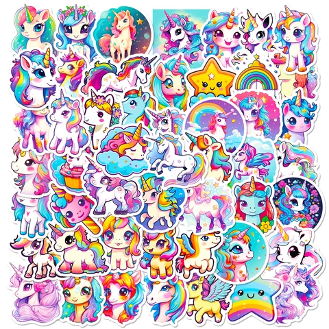 Pegatinas De Unicornio Animados Vinilo Impermeable Patrones De Arcoiris Macaron Para Decoración De Portátil Botella Papelería