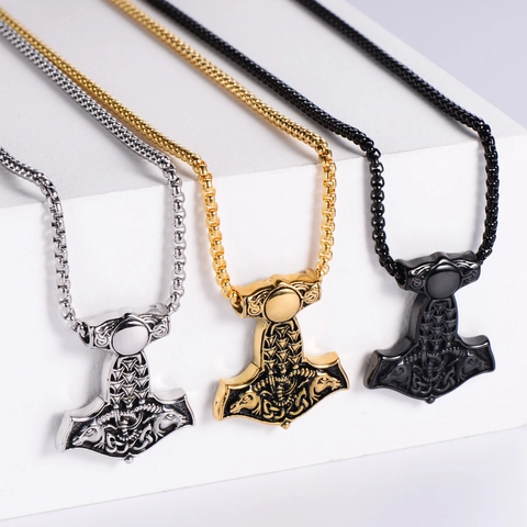 Collar Con Colgante De Martillo De Thor Mjolnir Acero Inoxidable 304 Vikingo Nórdico Nudo Celta Retro Punk Joyería Hombre
