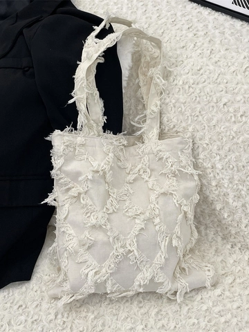 Grote Canvas Tote Bag Voor Dames Met Franjes Rasterpatroon Handtas Casual Dagelijkse Schoudertas